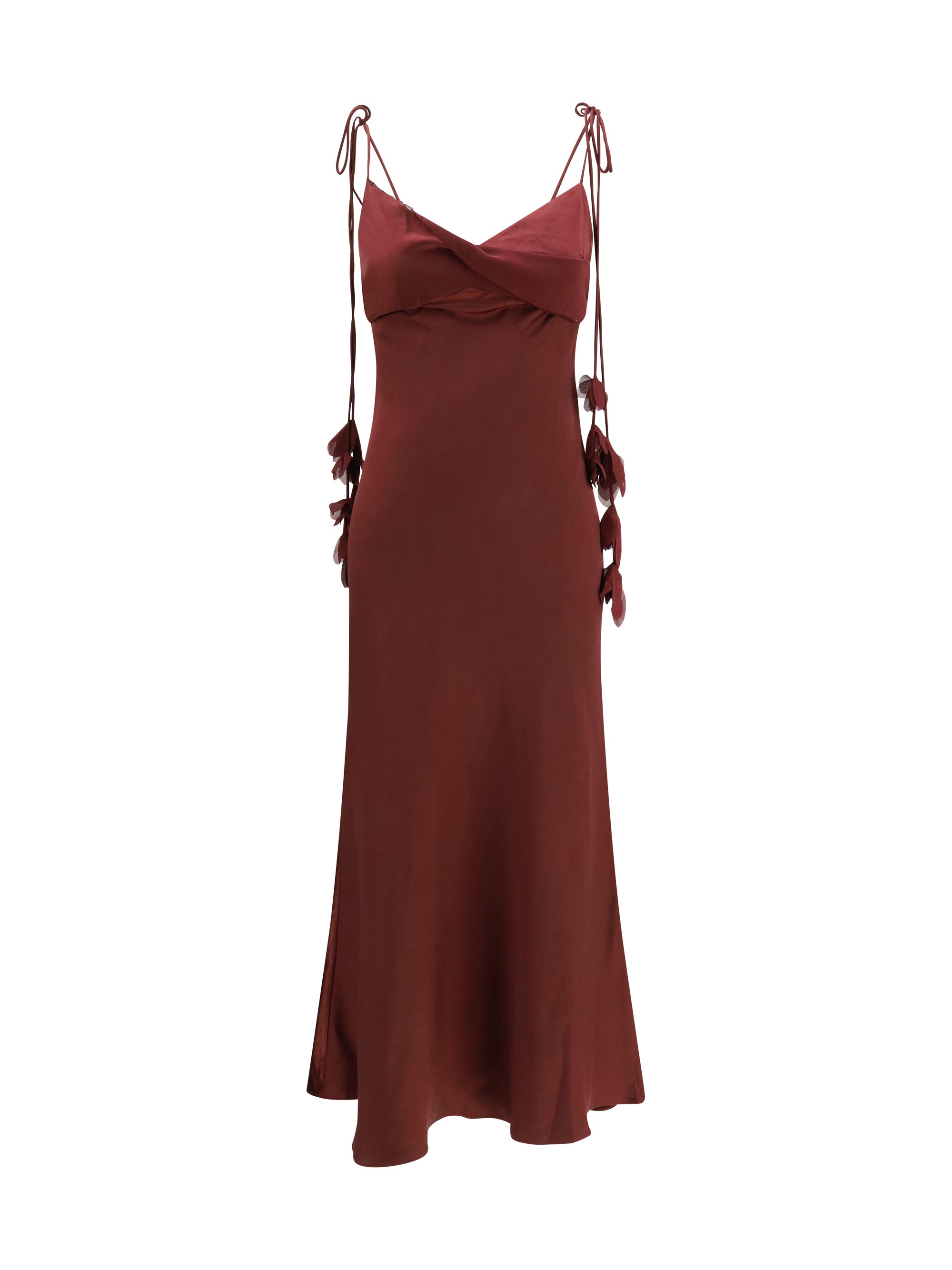 Satin Floral Midi Dress — Burgundy