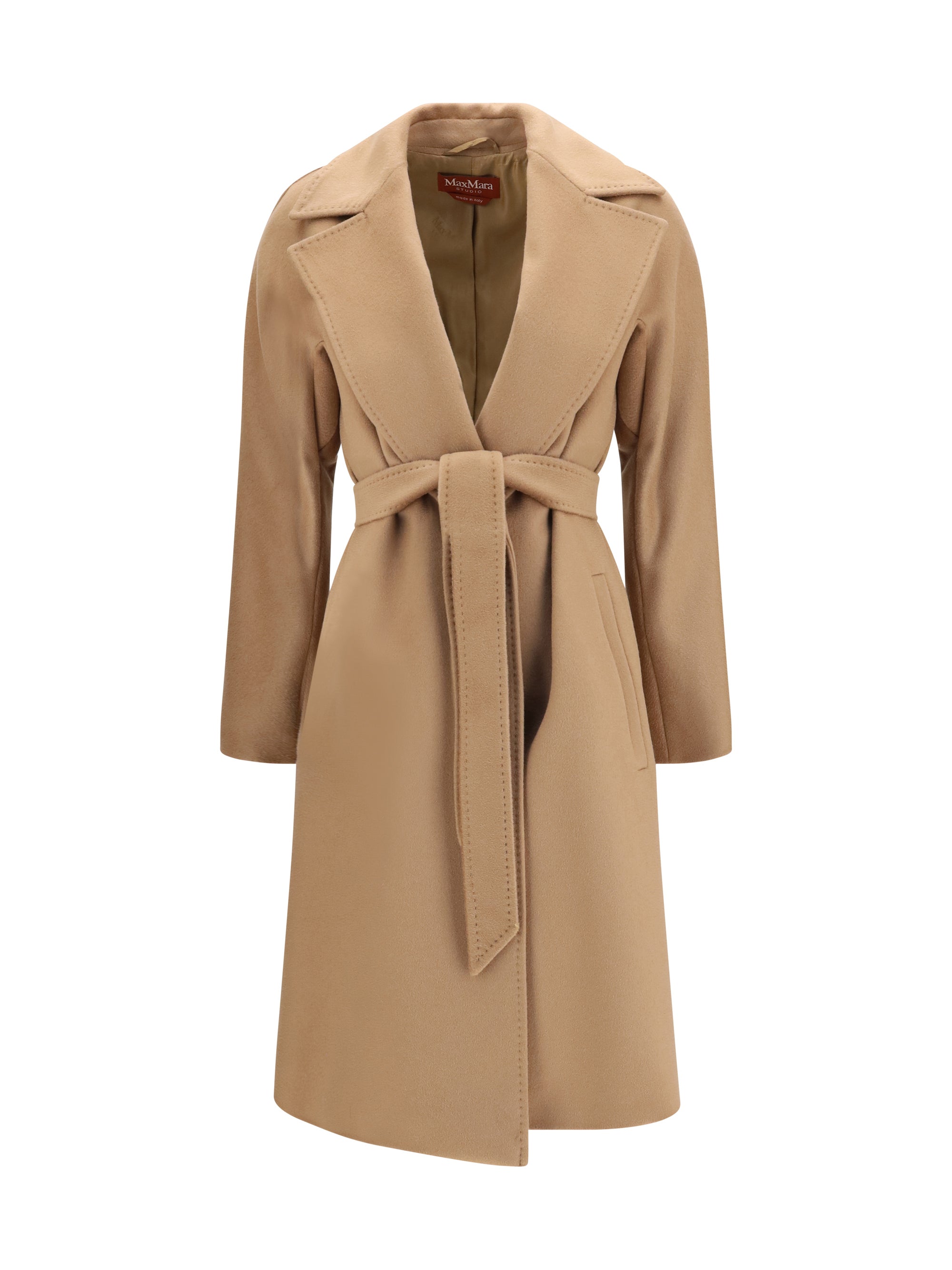 Peak Lapel Wool Coat — Beige