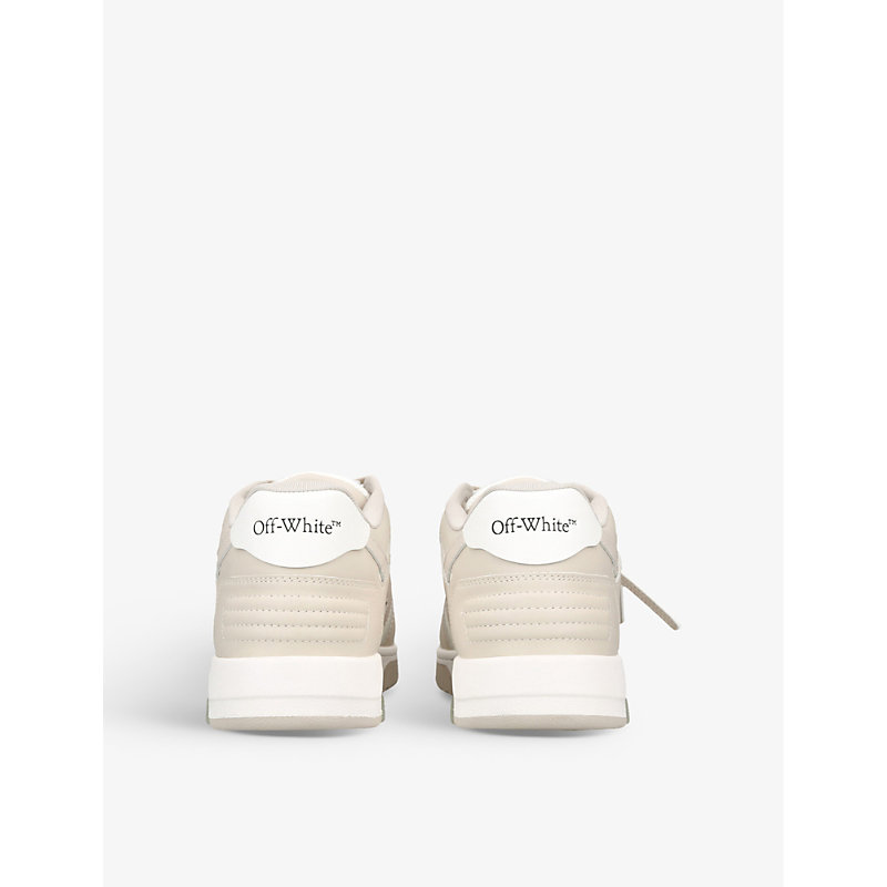 Mens Beige Comb Out Of Office Logo-embroidered Leather Low-top Trainers
