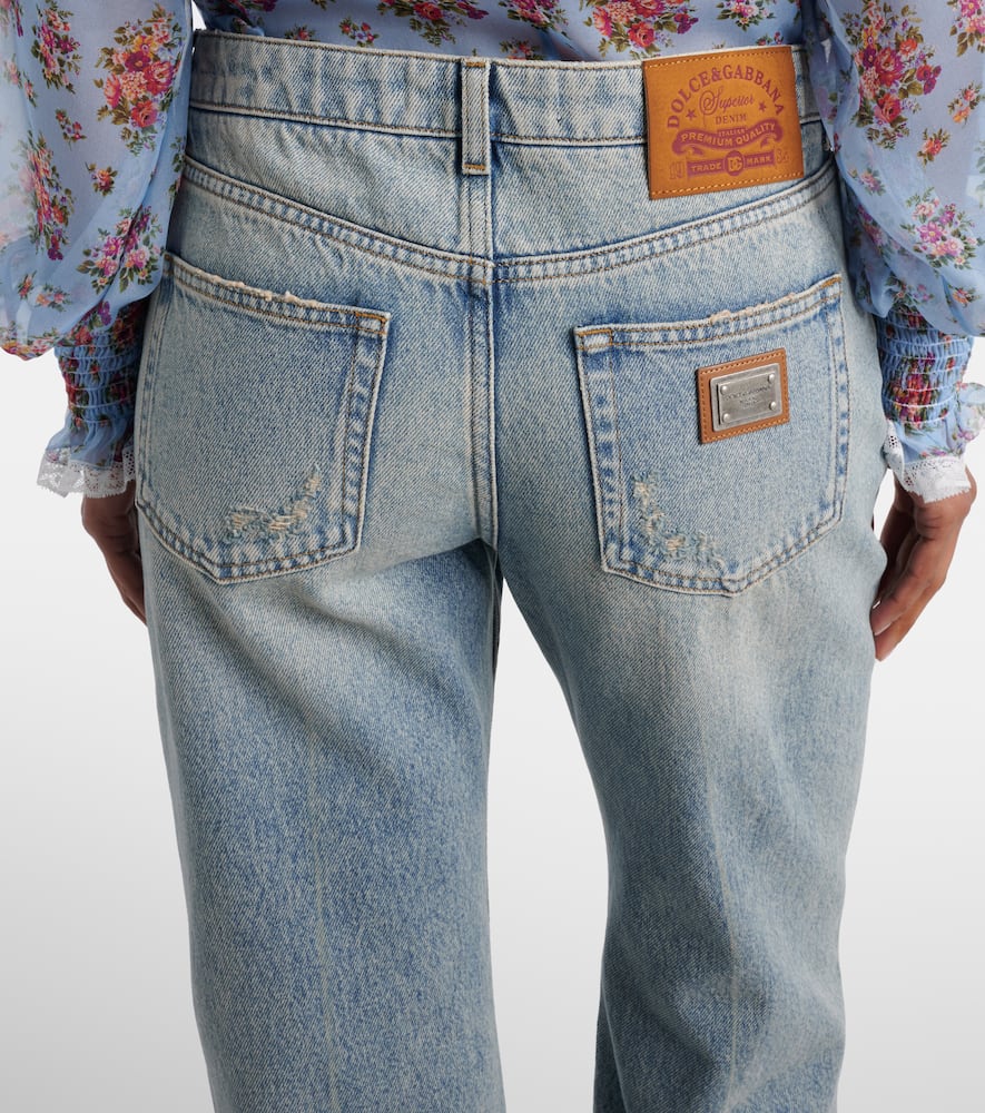 Leather-trimmed straight jeans