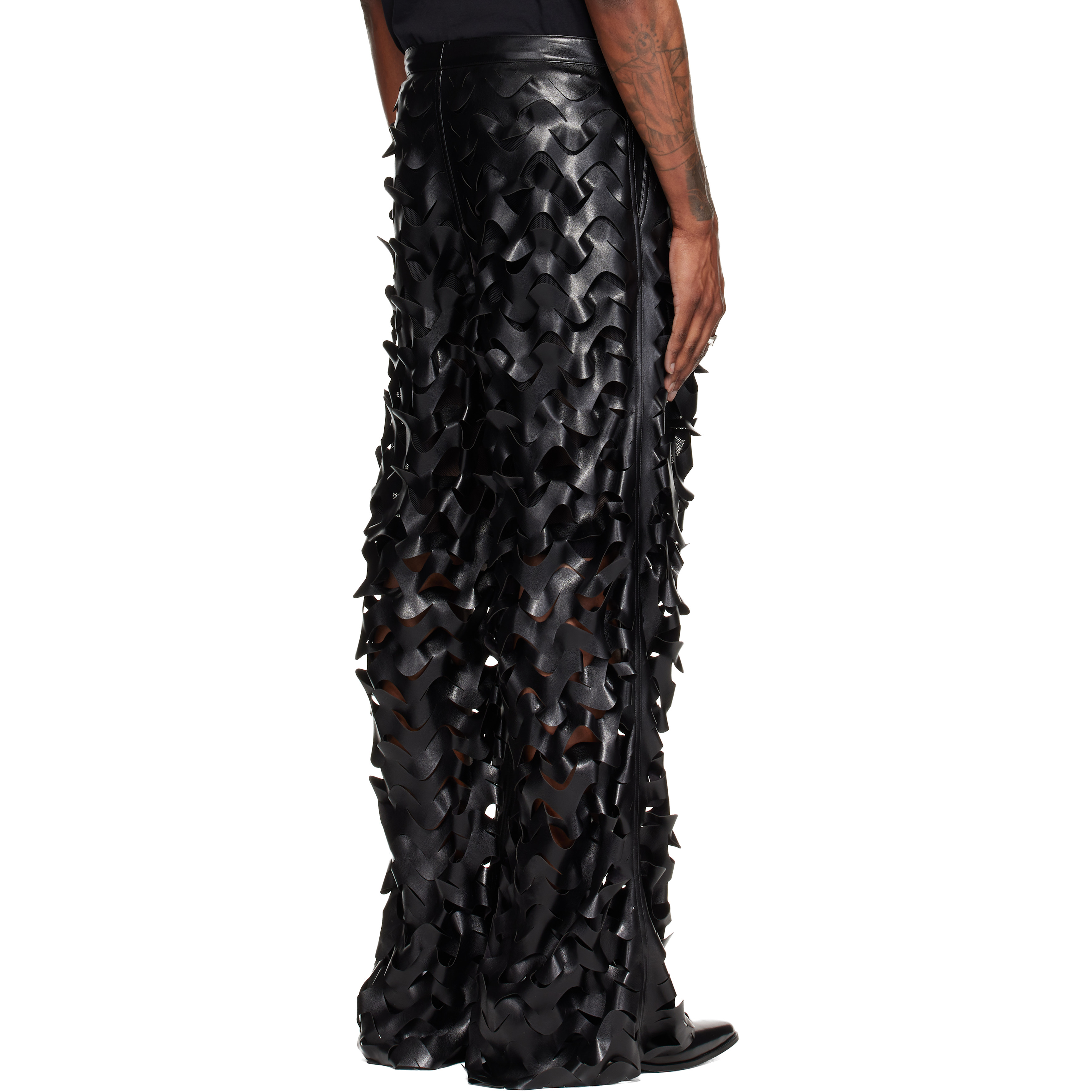 Black Laser Cut Faux-Leather Trousers