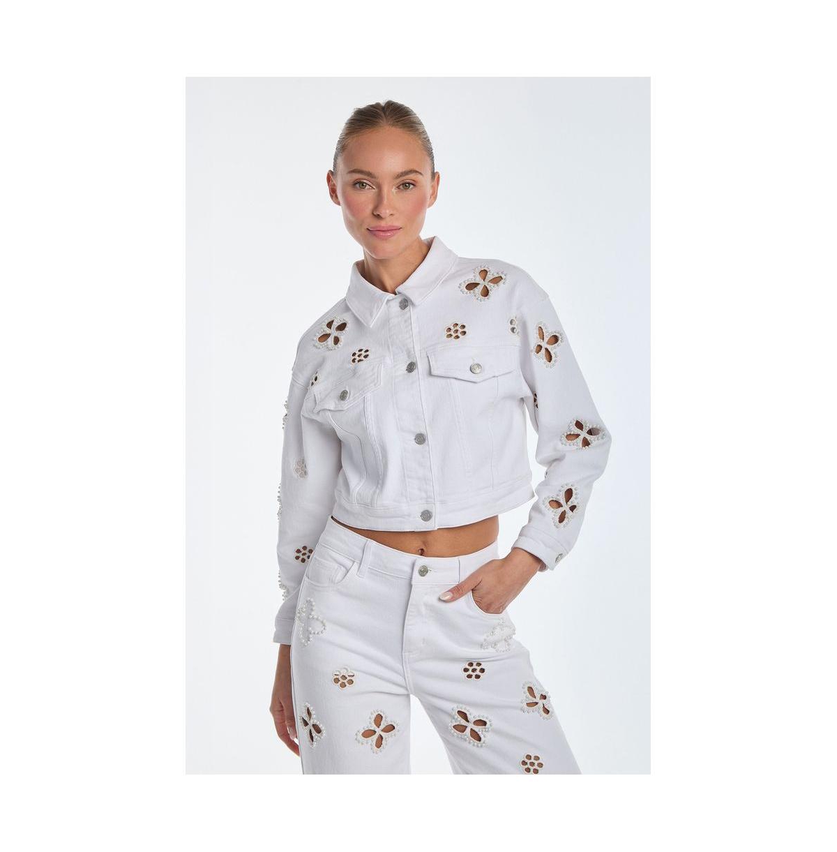 Women's Kaia Pearl Jean Jacket - Black - White