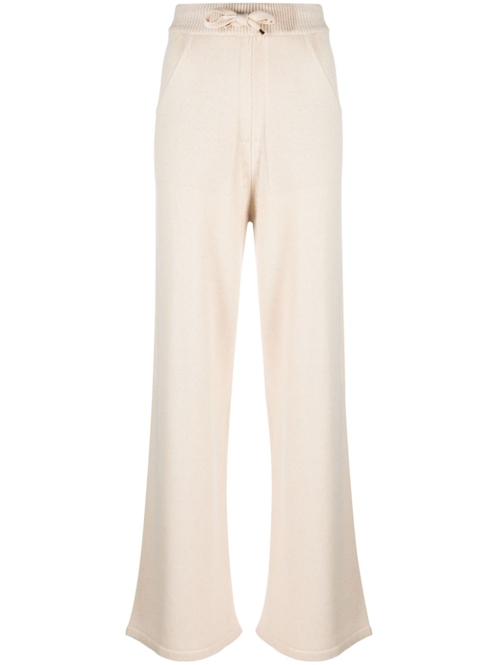 High-waisted drawstring knitted trousers - Neutrals