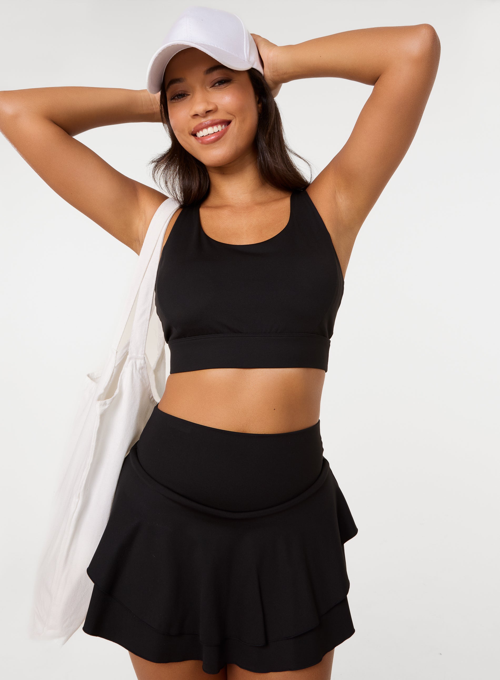 Pink Vanilla Womens Crossback Active Crop Top - Black - Sma
