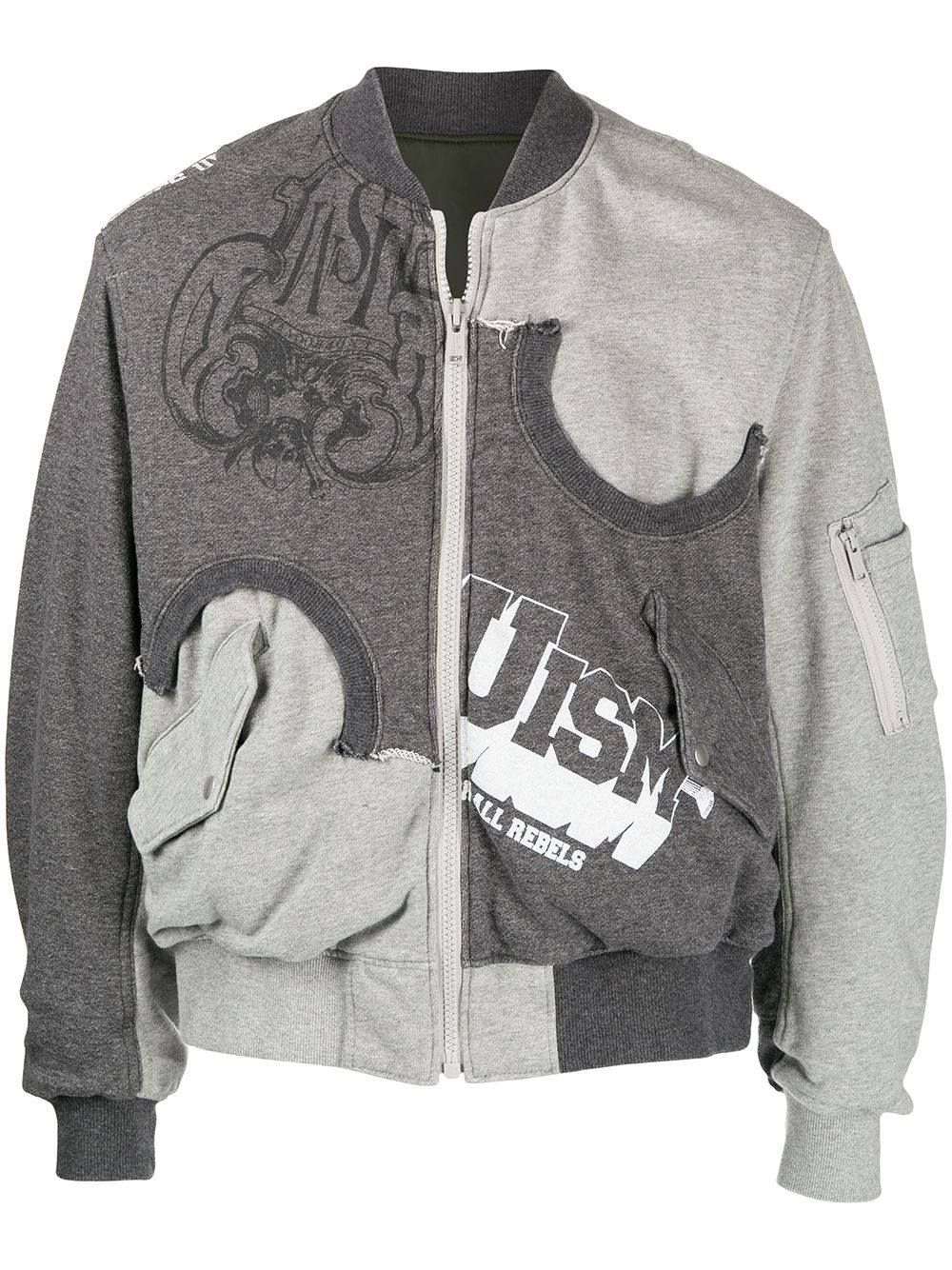 Reversible logo-print bomber jacket - Grey