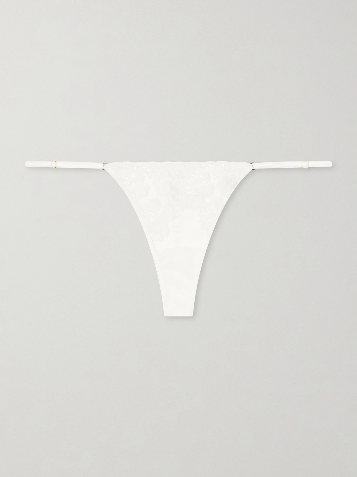 Fleurs Veloutes Lace-trimmed Mesh Thong - Ivory