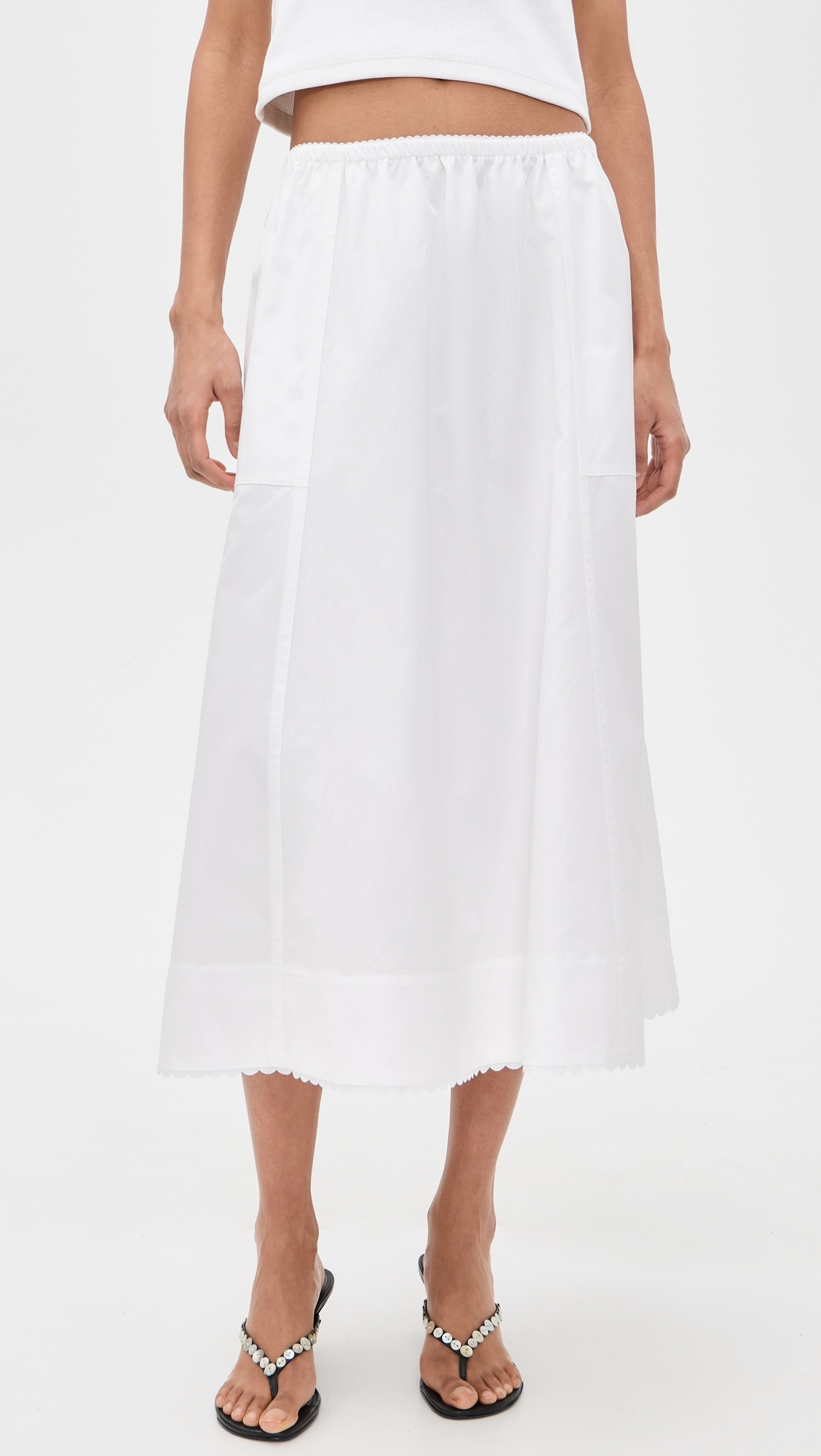Scallop Detail Maxi Skirt Optic White