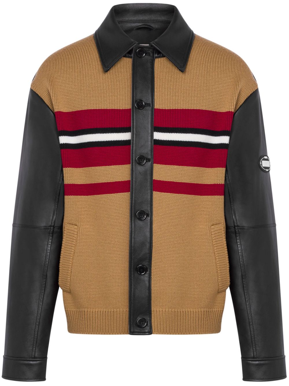 Knitted-panel leather jacket - Black