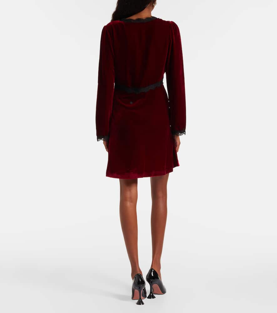 Macie lace-trimmed velvet minidress