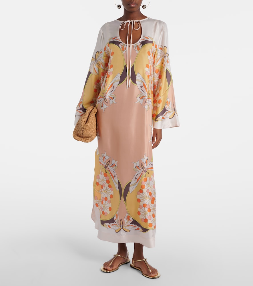 Twin Flame printed silk twill maxi dress