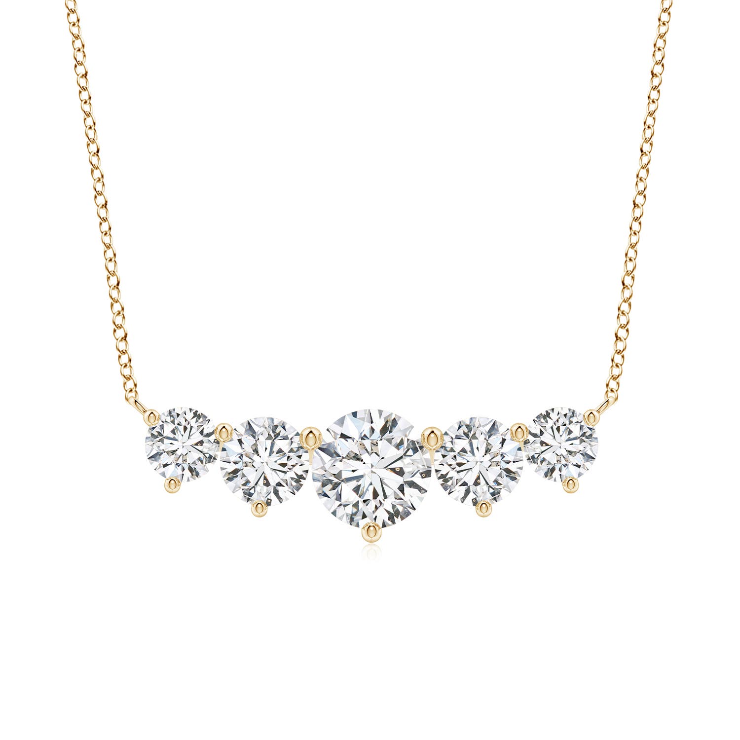 Angara 2.0 Carats Graduated Five Stone Round Diamond Necklace in 18K Yellow Gold