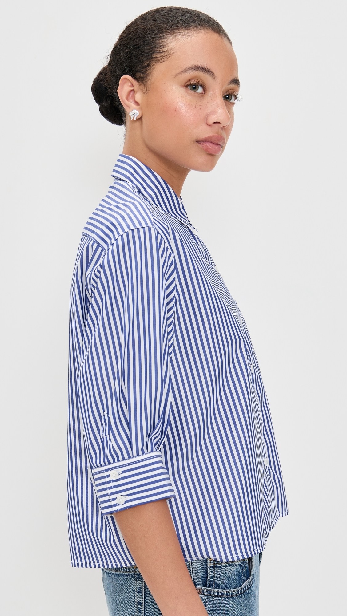 Lucia Stripe Poplin Shirt Navy Stripe