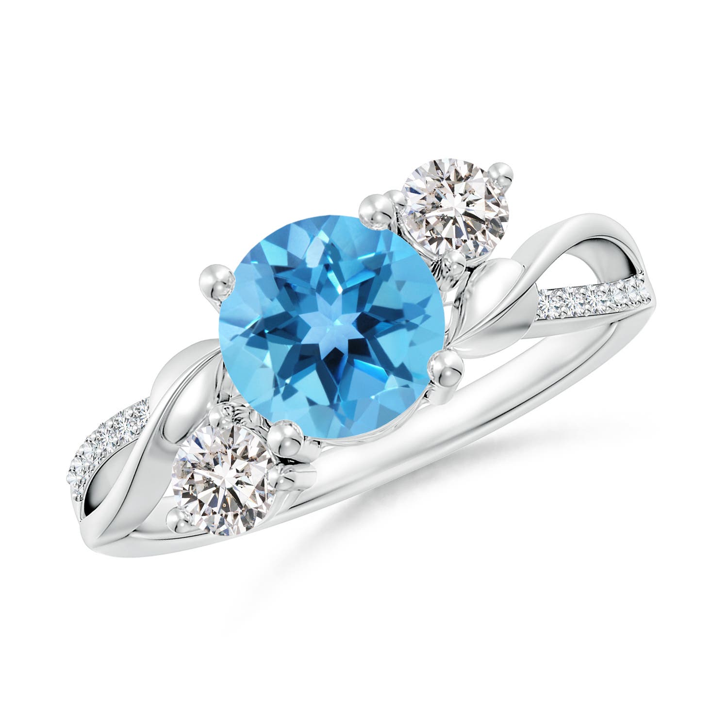 Angara 1.55 Carats Swiss Blue Topaz and Diamond Twisted Vine Ring in Platinum