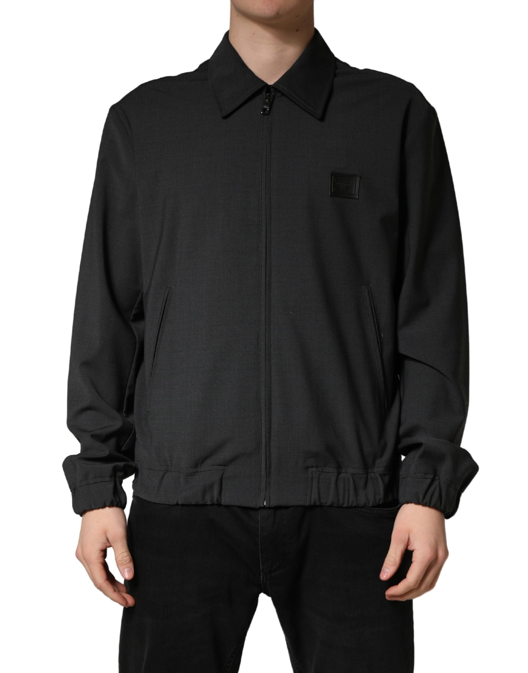 Virgin Wool Zip Bomber Jacket — Black