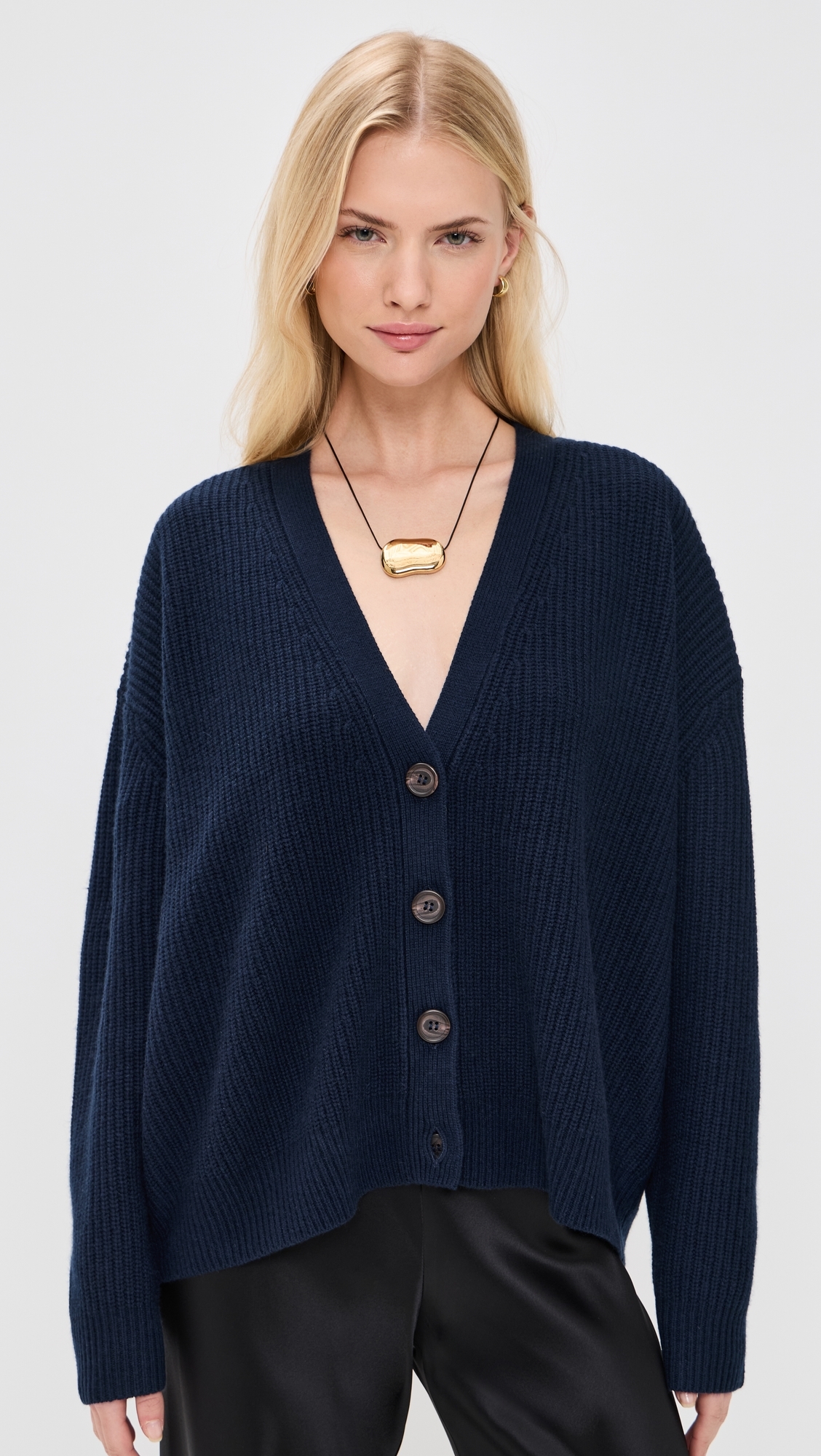 Cropped Cashmere Cocoon Cardigan Navy