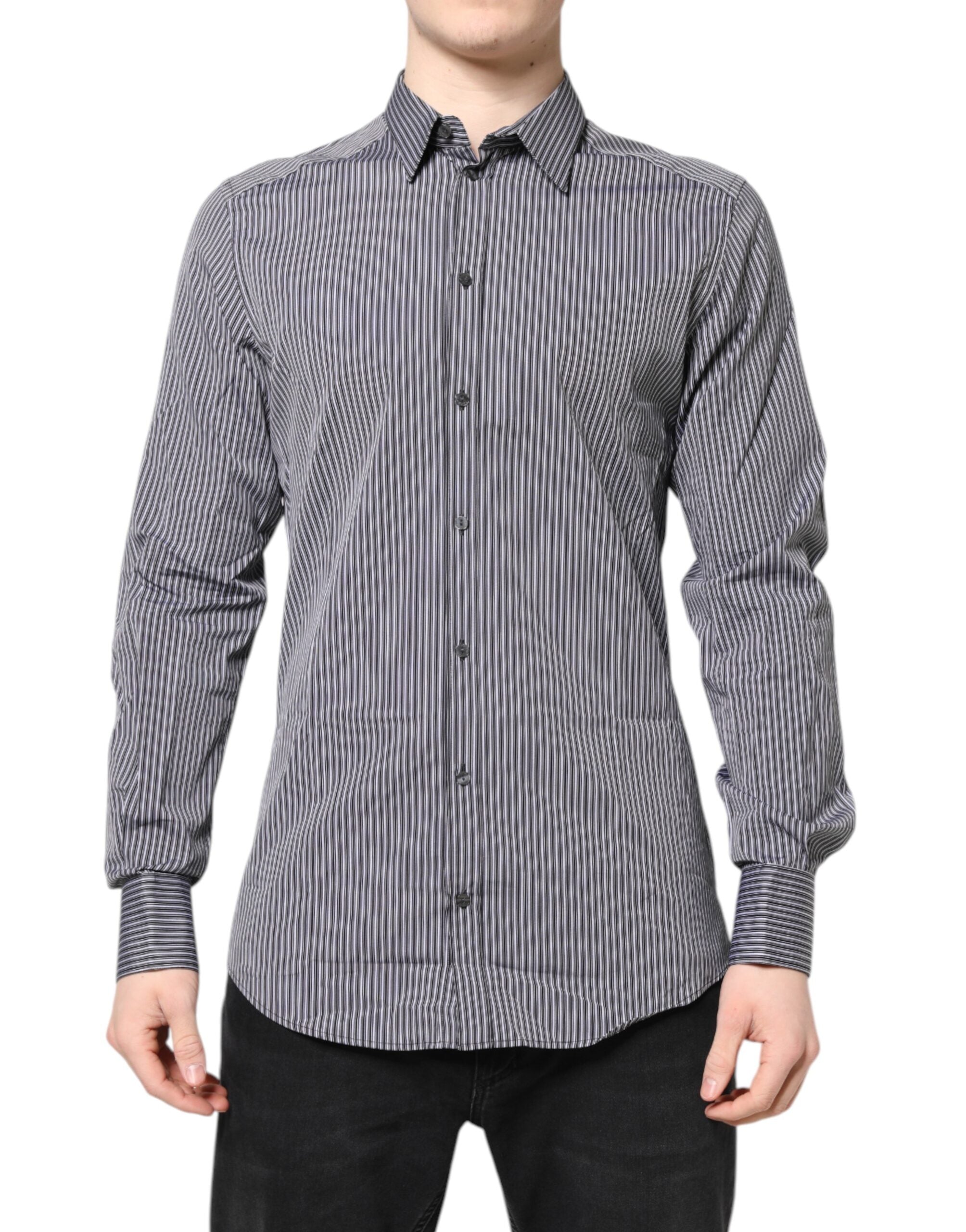 Black and White Striped Cotton Shirt — Black