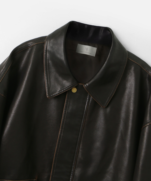 Washing Leather Real Pocket Bomber Jacket_Brown