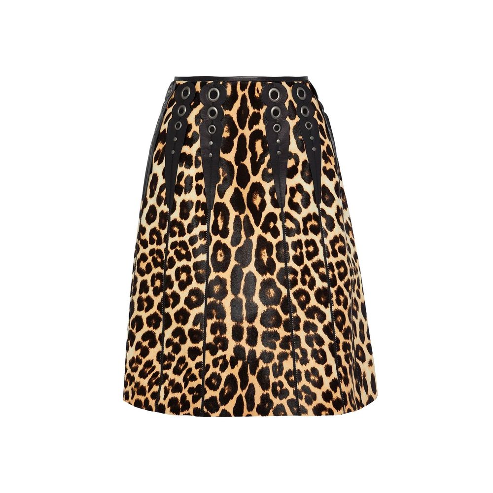 Leopard-Print Leather Skirt — Brown
