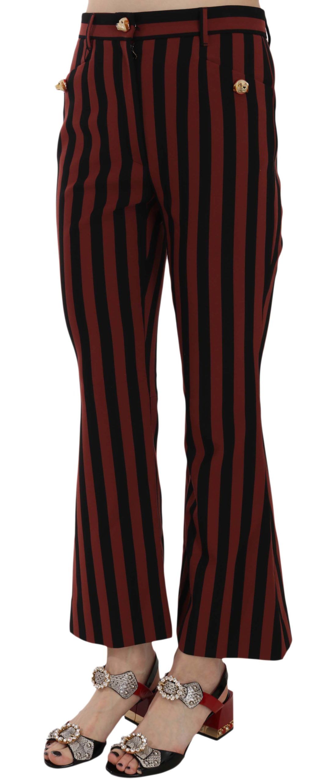 Striped Flared Trousers — Black