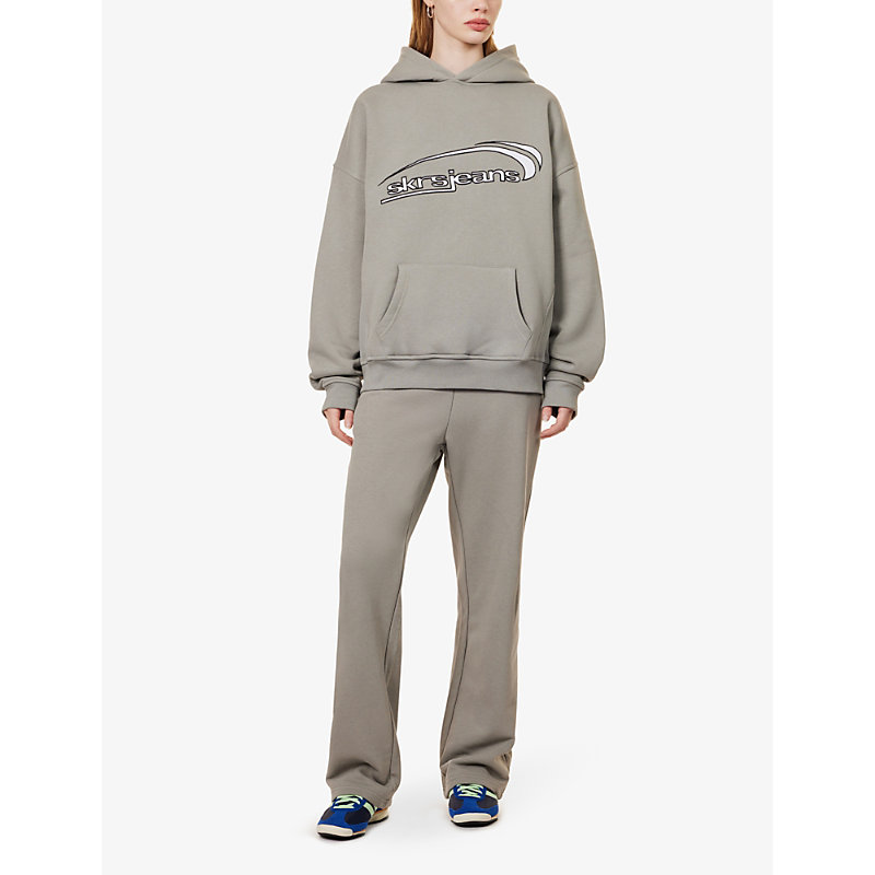 Womens Grey Staten Brand-print Cotton-blend Hoody