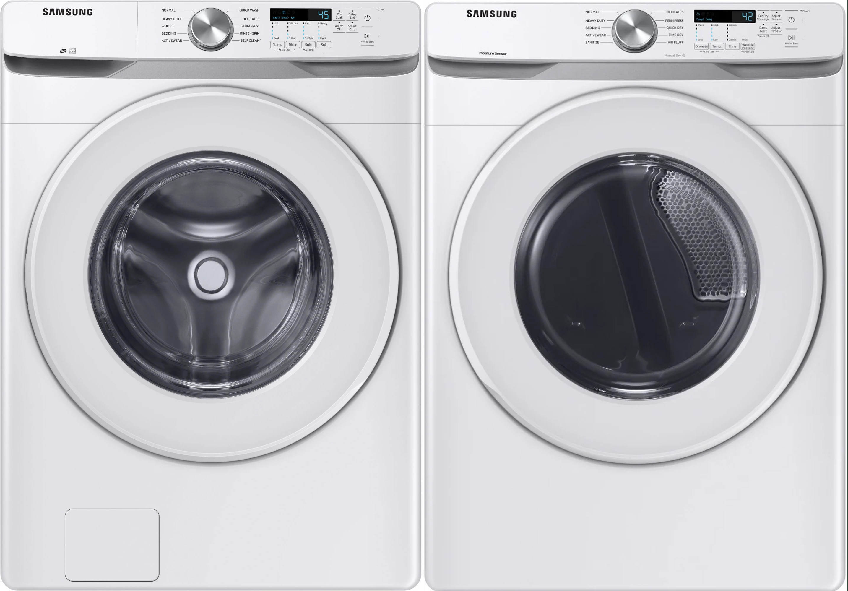 Samsung Side-by-Side Front Load Washer and Electric Dryer Set in White SAWADREW