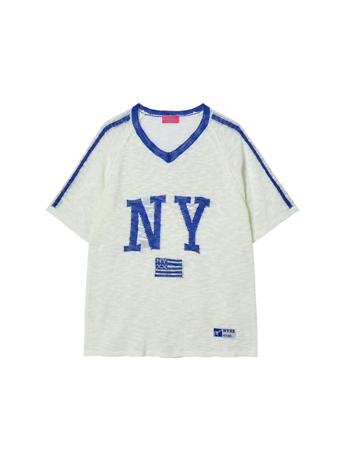 NY FLAG V-NECK KNIT IVORY