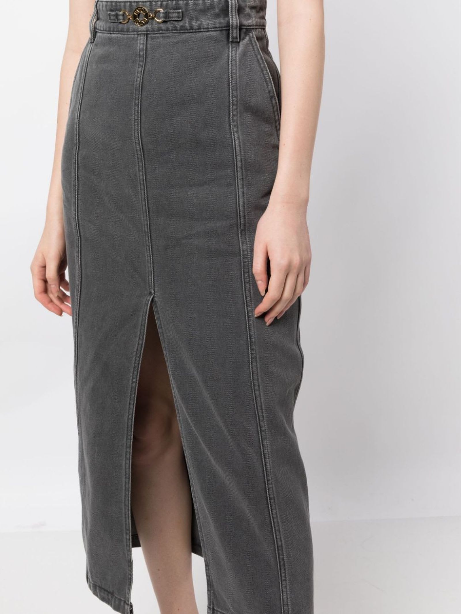 Medallion-embellished denim midi skirt - Grey