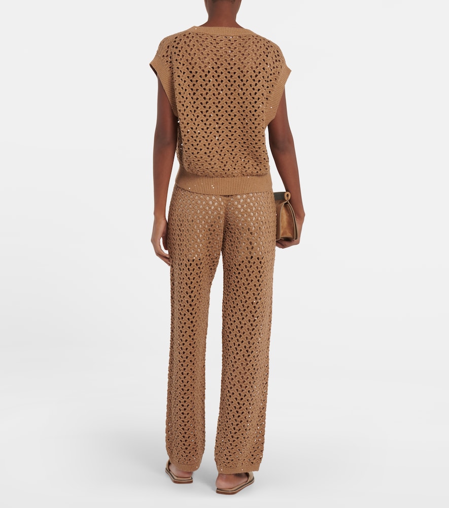 Brunello Cucinelli Open-knit cotton, linen and silk top