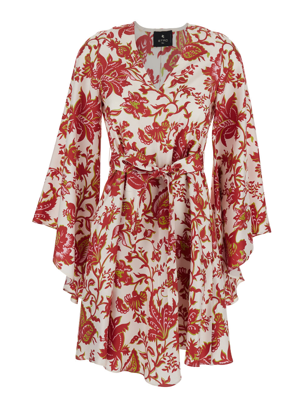 Floral-Print Silk Dress — Red