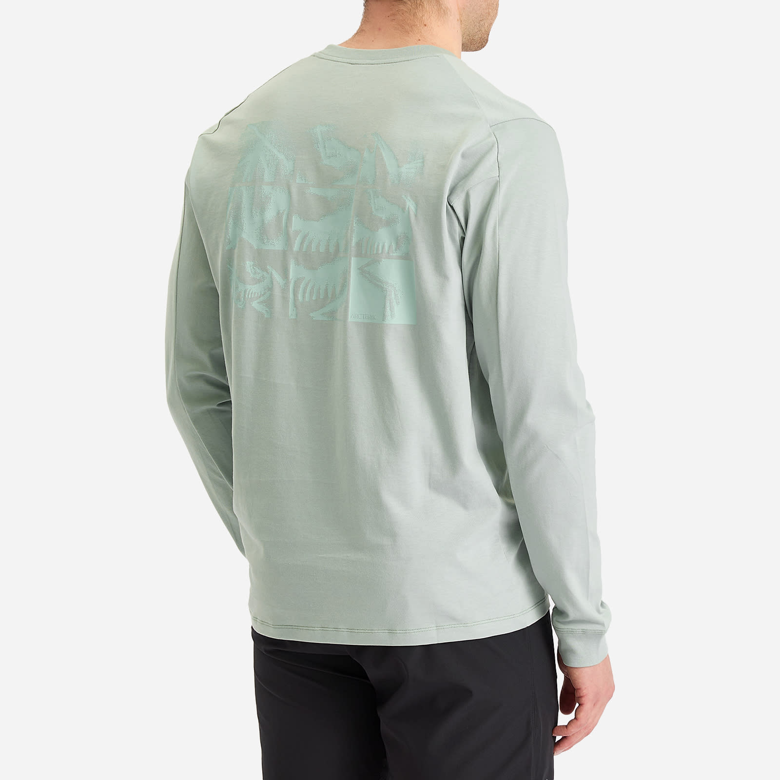 Arc'teryx Men's Kragg SL Cotton Bird Tile Long Sleeve T-Shirt in Stone Green/Phosphorescent