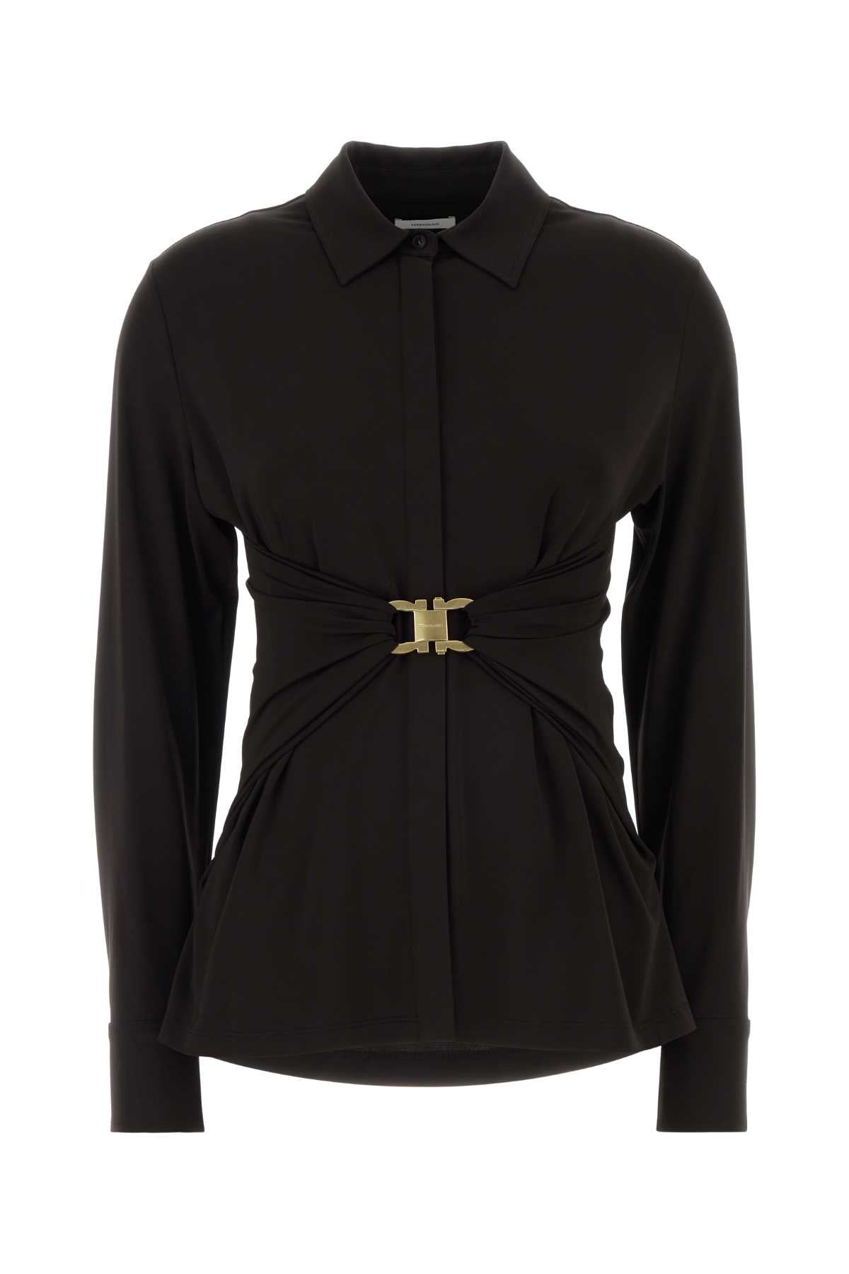 Stretch Viscose with Belted Waist Shirt — Black