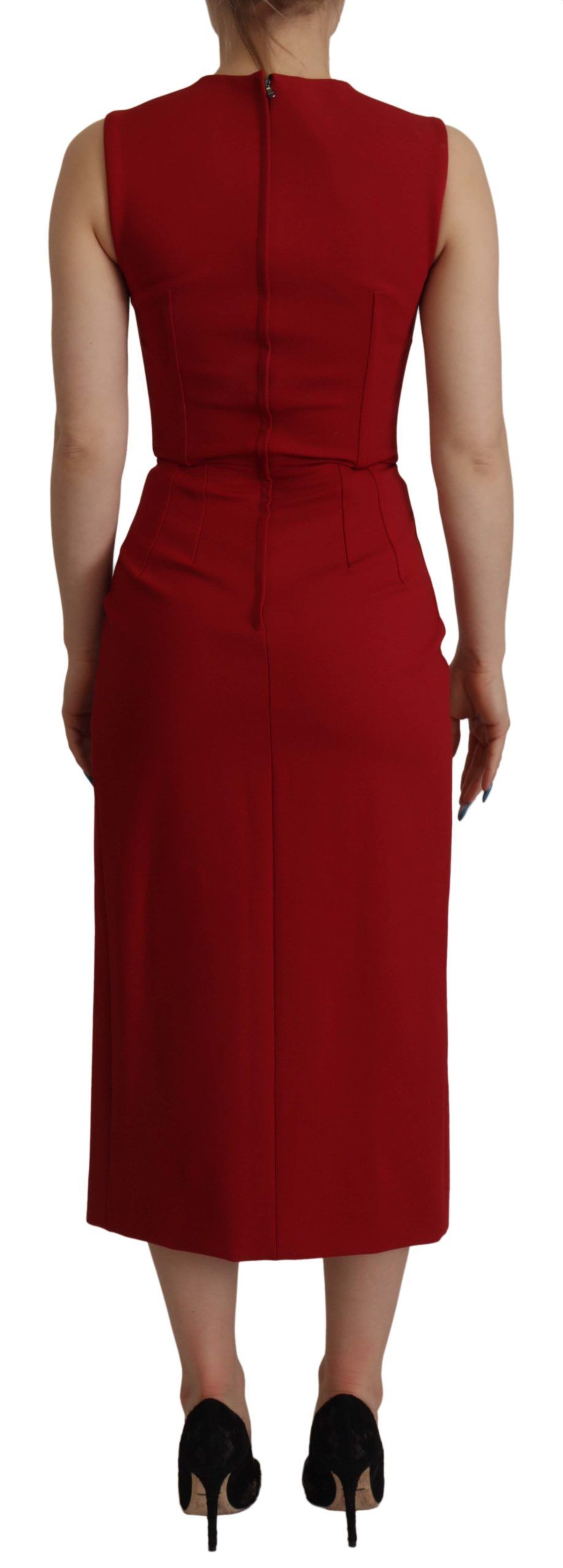 Sweetheart Bodycon Midi Dress — Red