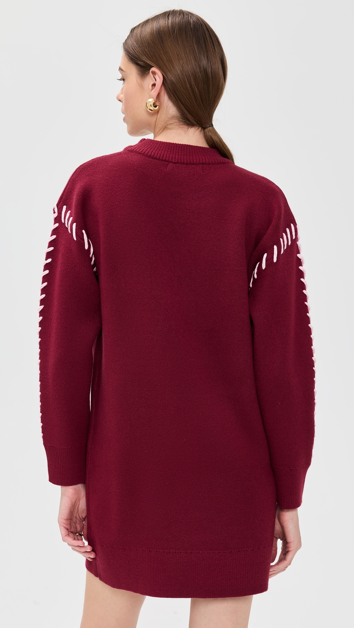 Whip Stitched Knit Mini Dress Burgundy/Pink