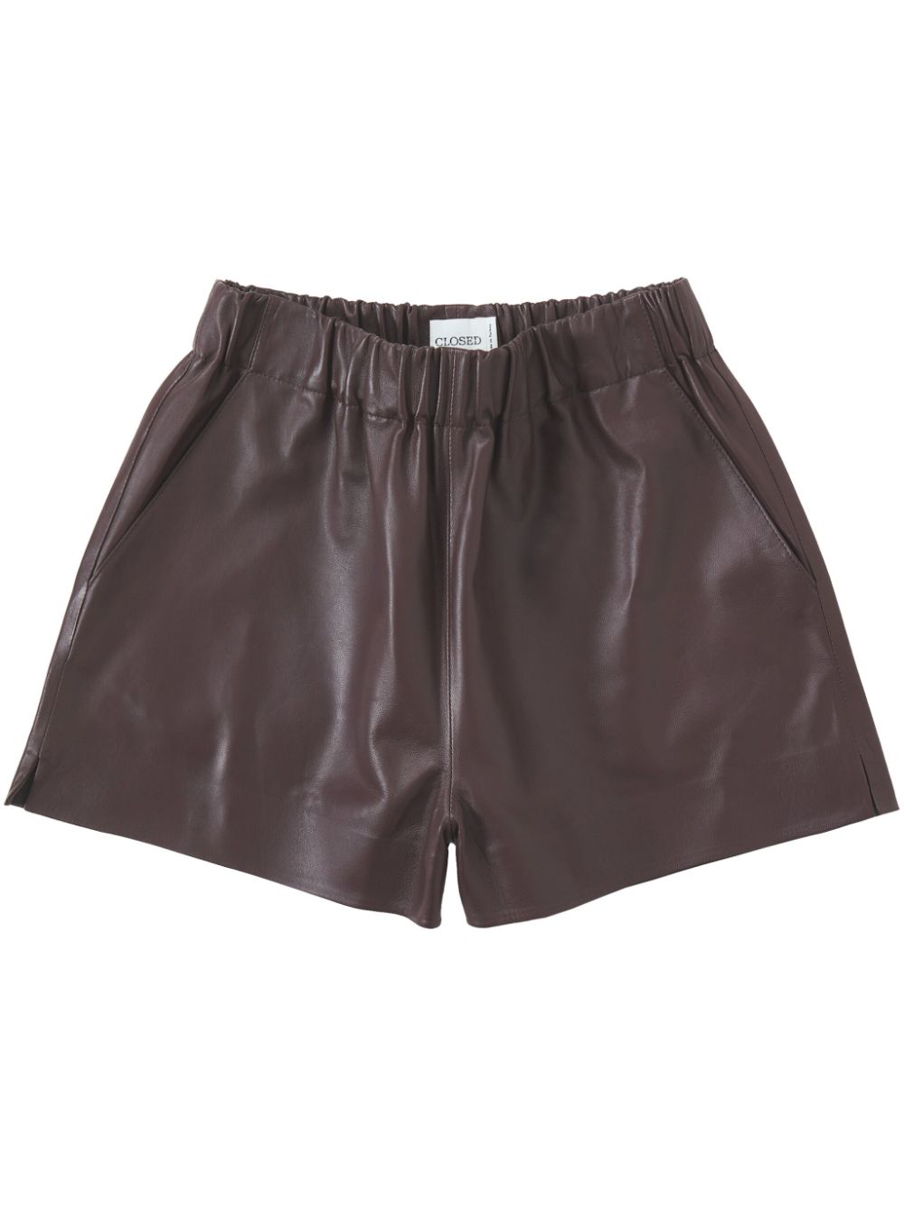 Elasticated-waist leather shorts - Brown