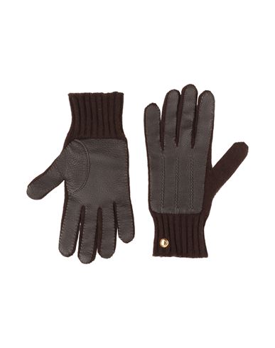 Man Gloves Dark brown Size 10 Sheepskin, Brass, Cashmere