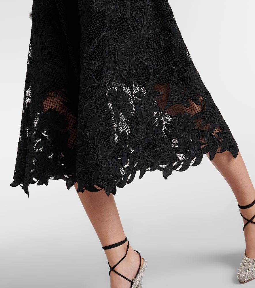 Floral guipure lace midi skirt