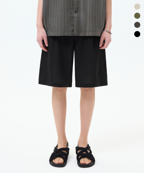 Rain Slub Two-tuck Bermuda Denim Shorts_INDIGO