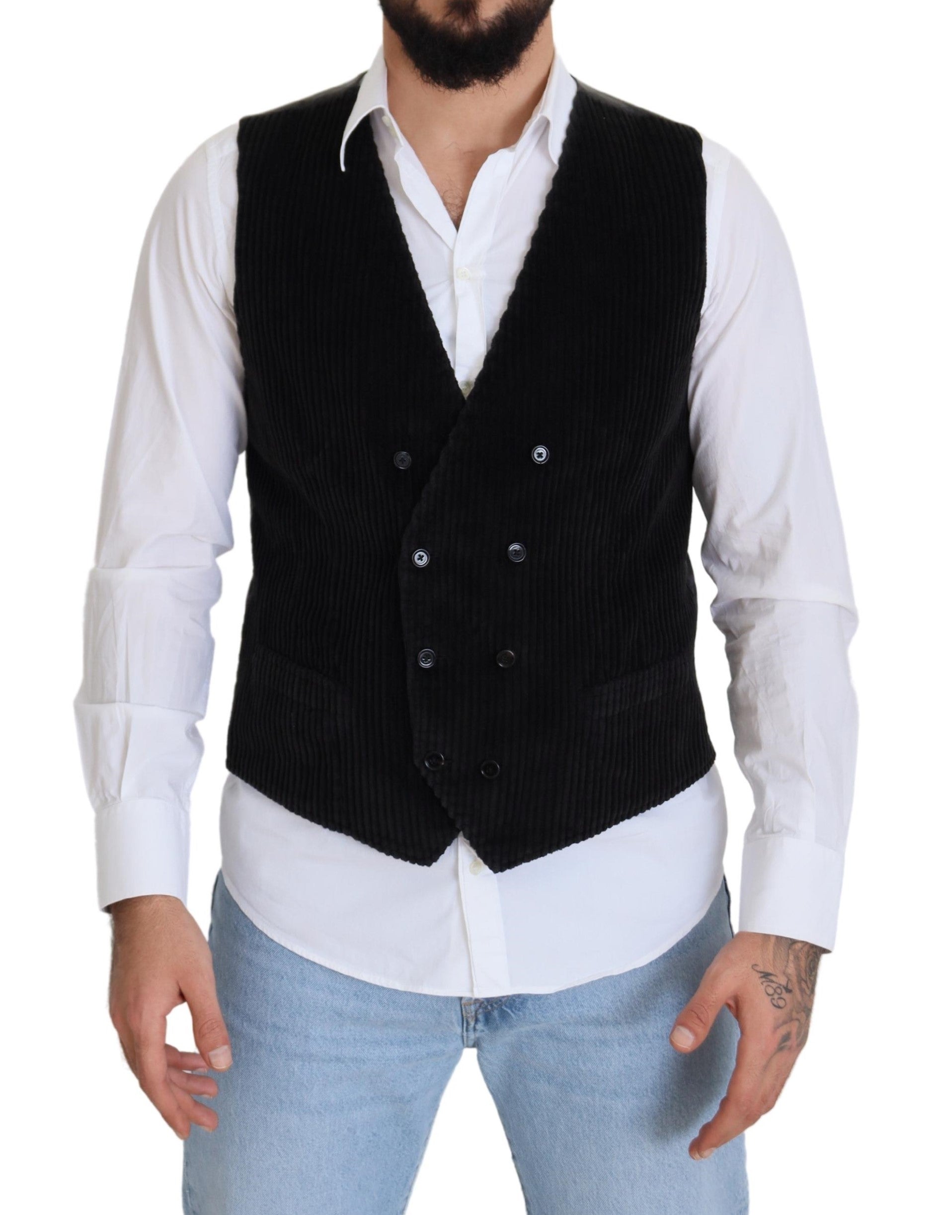 Double-Breasted Cotton Vest — Black