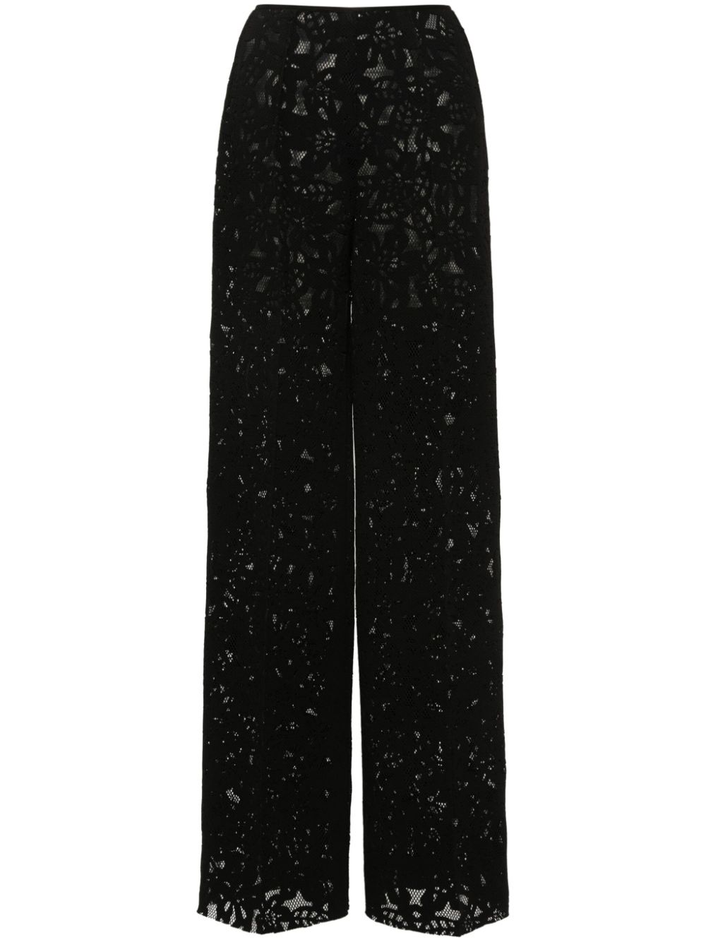 Floral-mesh straight trousers - Black