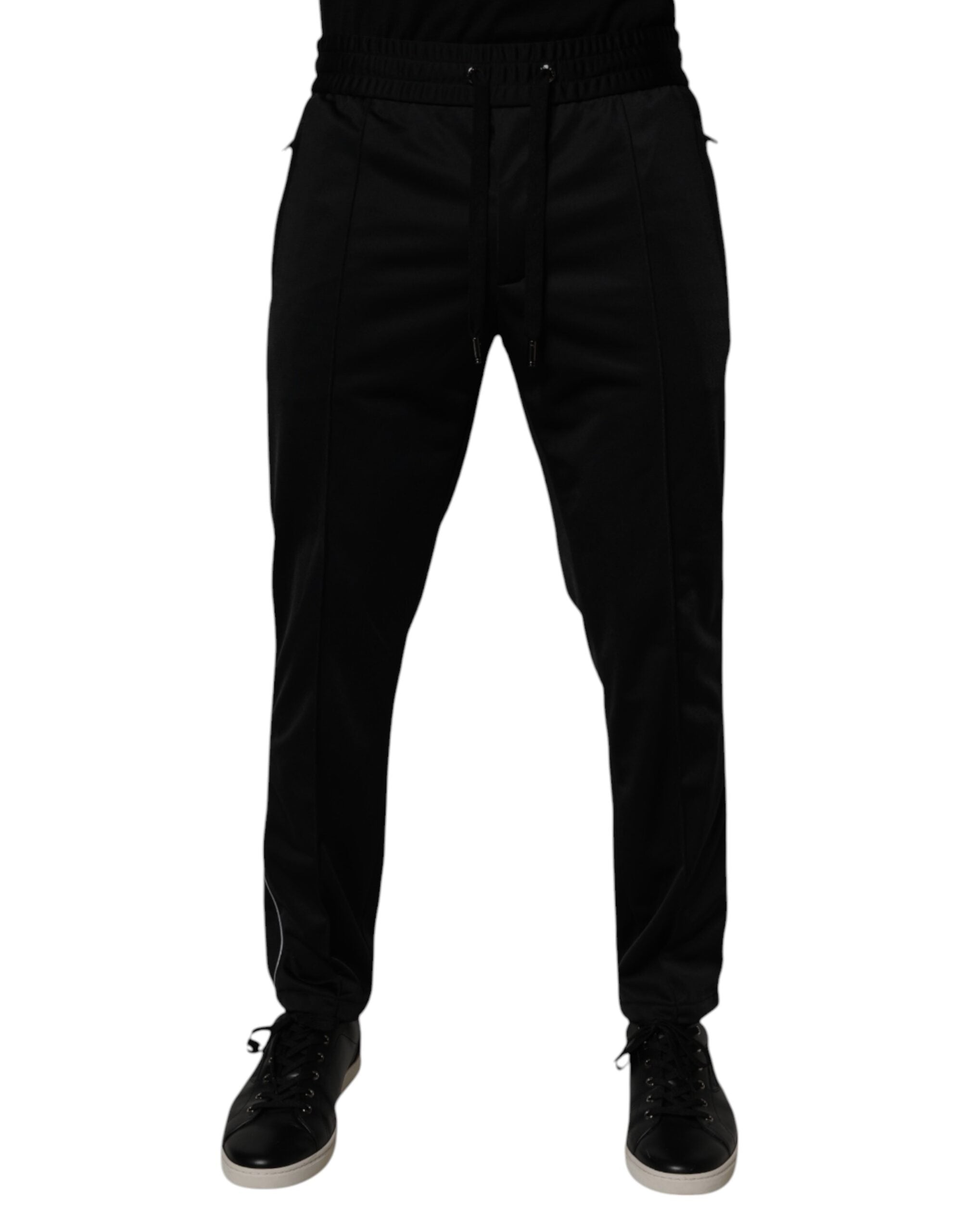Drawstring Polyester Joggers — Black