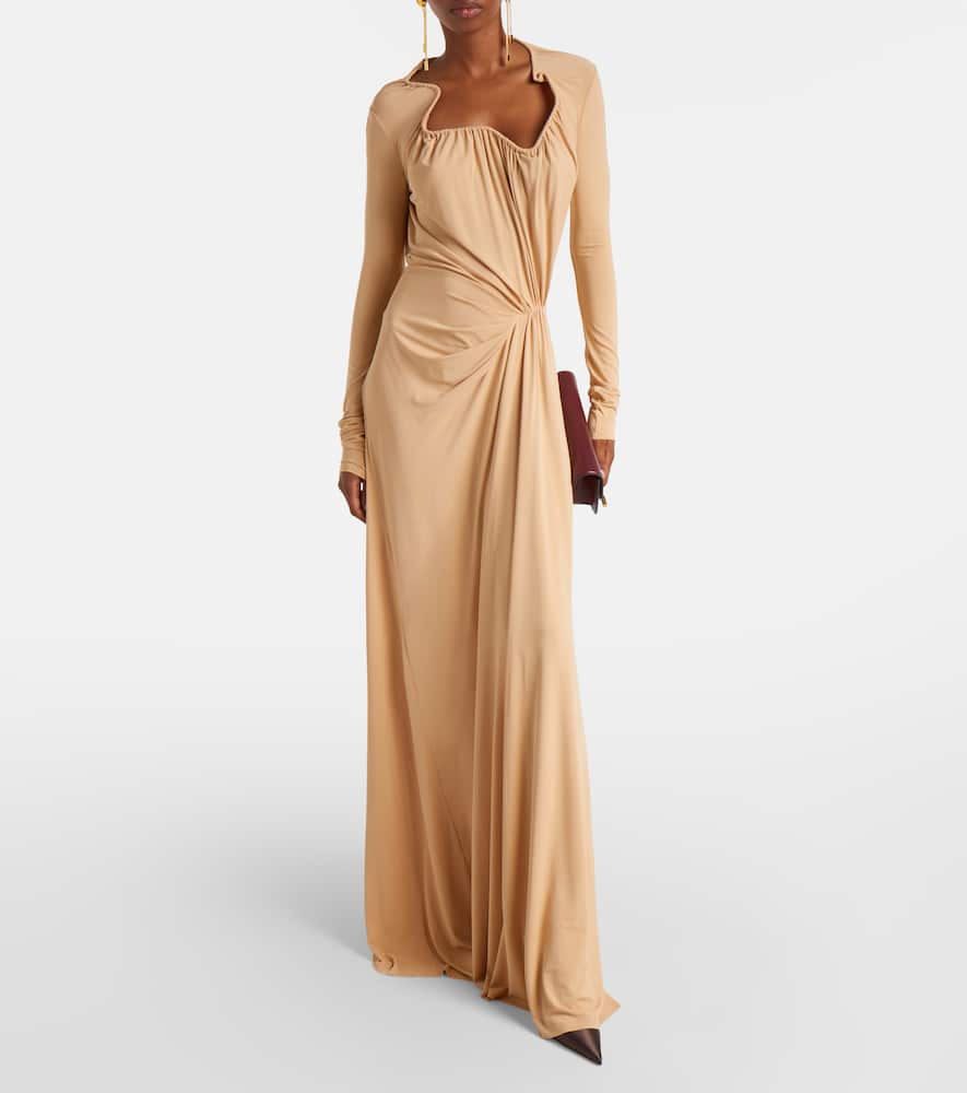 Asymmetric draped gown