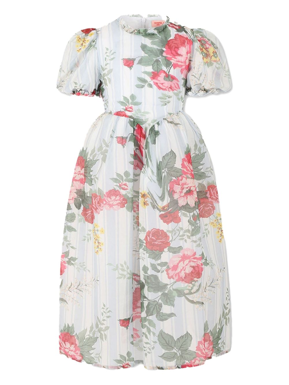 Puffed-sleeve floral-print dress - Blue
