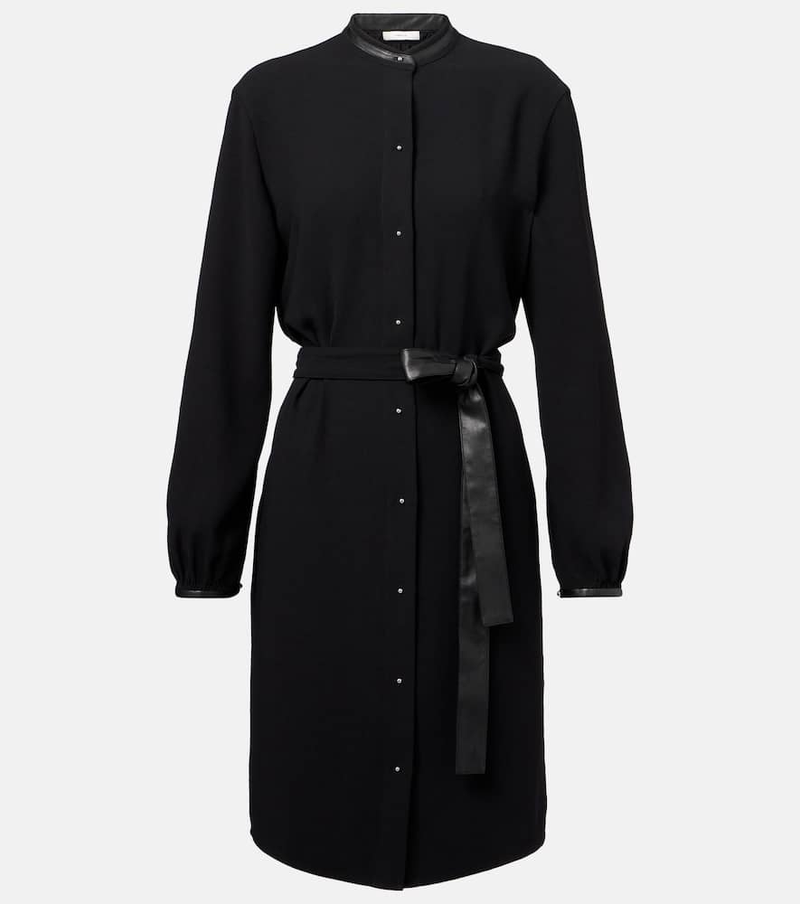 Faux leather-trimmed shirt dress