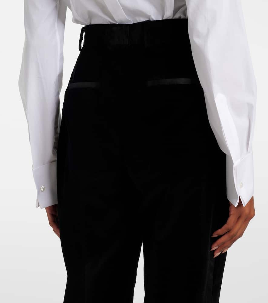 High-rise cotton-blend velvet tuxedo pants