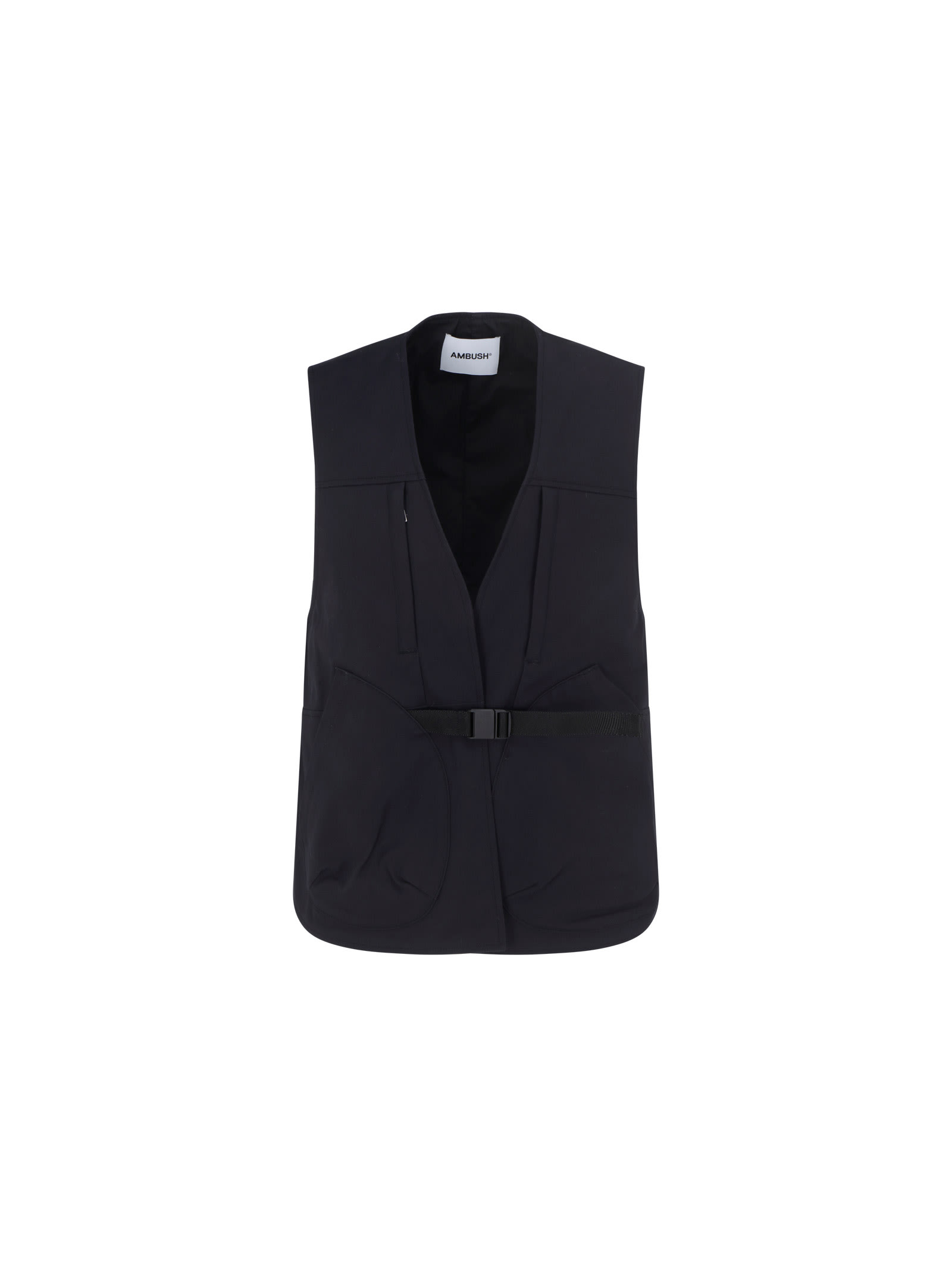 Buckle-fastening V-neck gilet