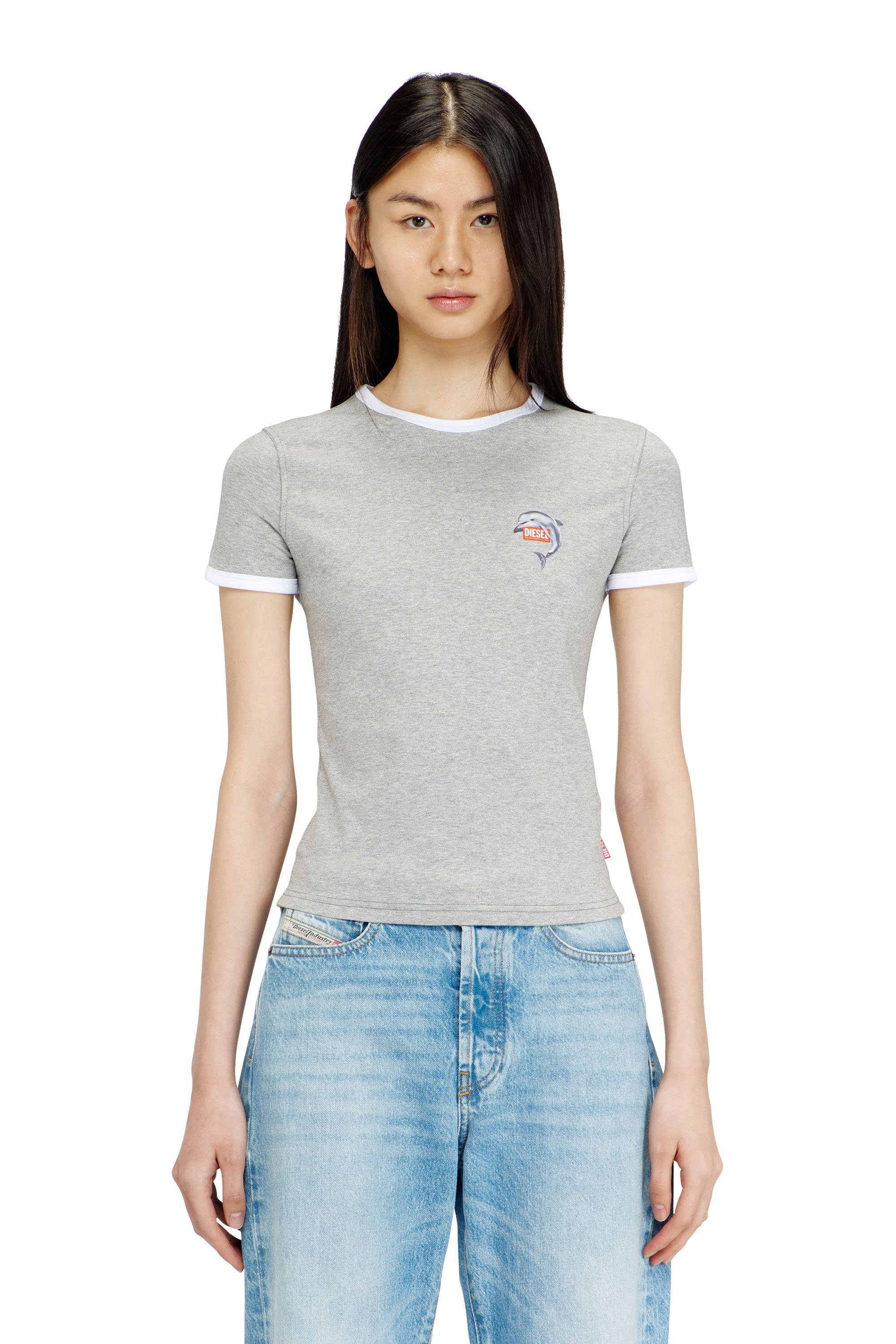 Slim ring T-shirt with dolphin print - T-Shirts - Woman - Grey
