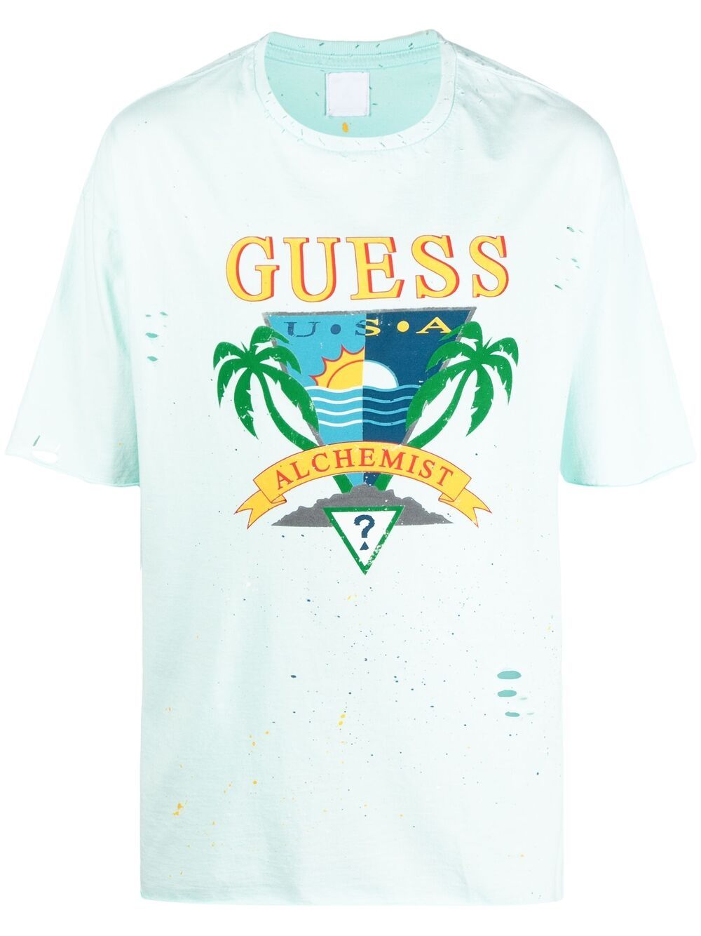 Logo print distressed-effect T-shirt - Blue