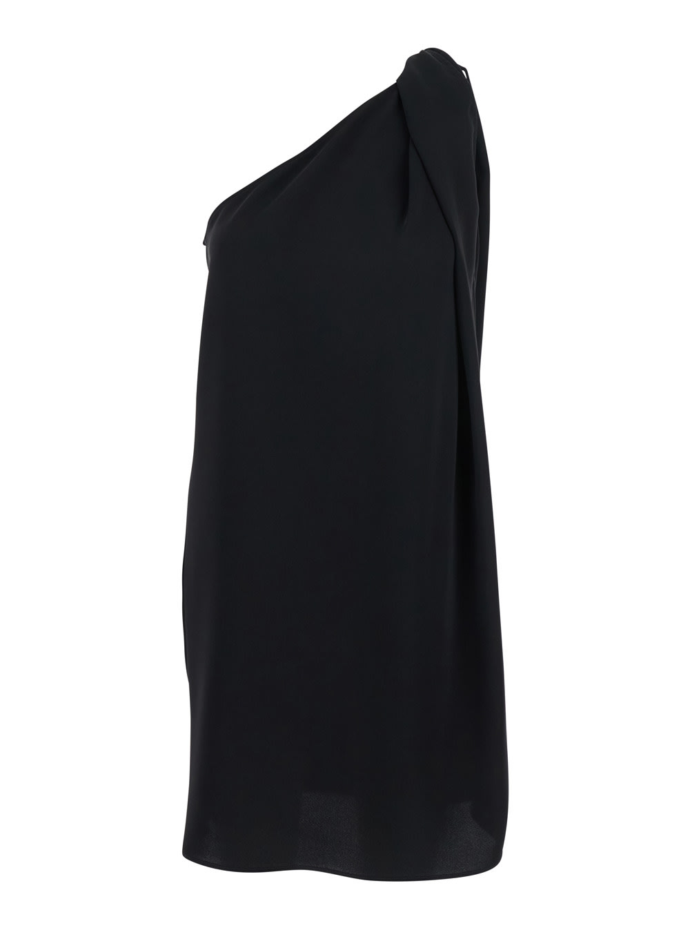 Black One-shoulder Dress With Neckline In Tech Fabric Woman