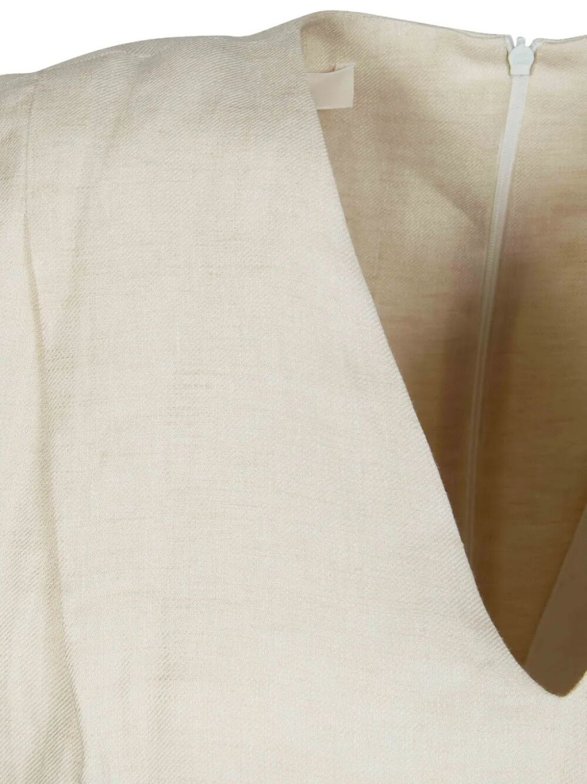 Beige V-Neck Tie Mini Dress