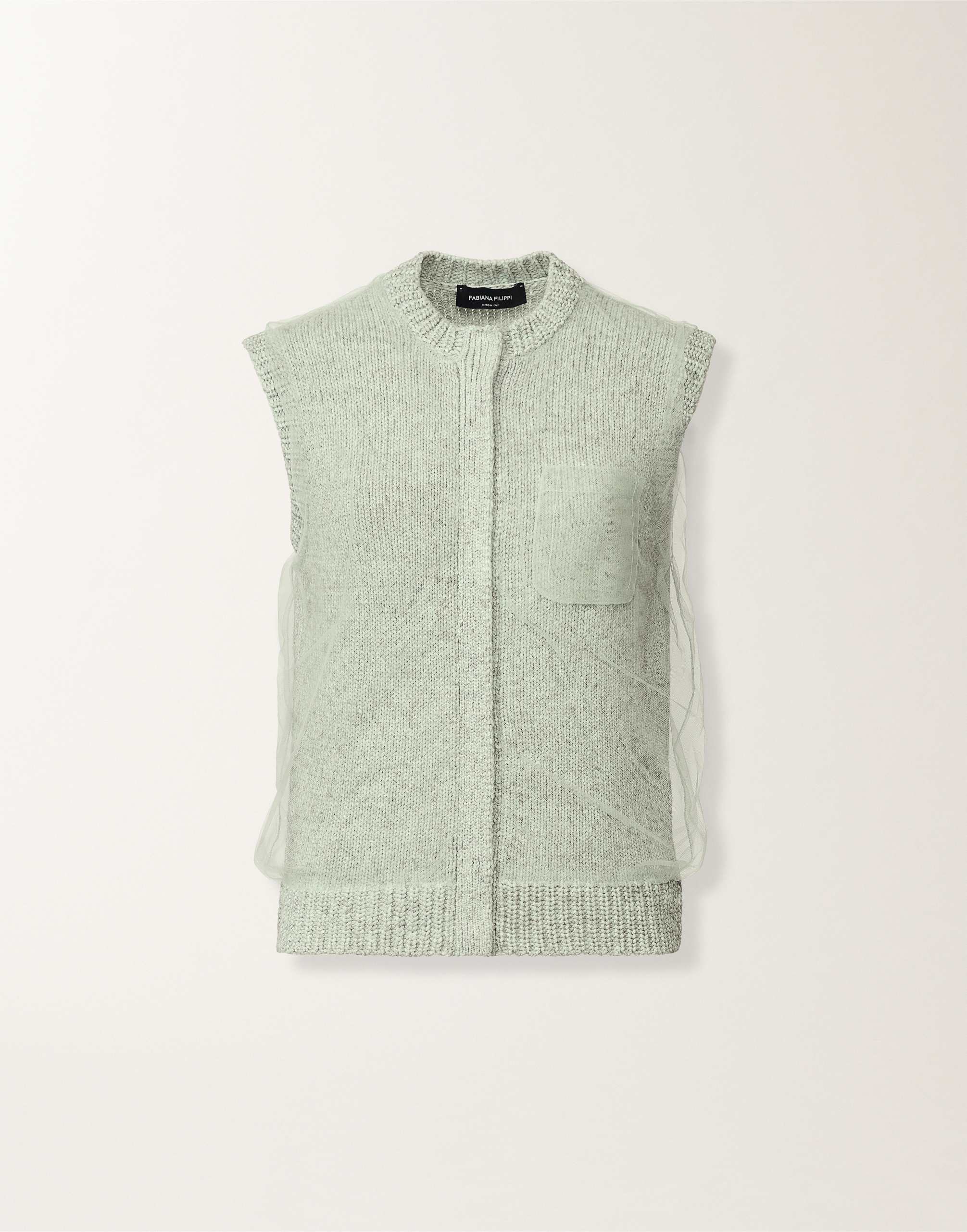 Cropped vest in mouliné yarn, Ghirri green